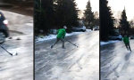 Eine Runde Eishockey auf der Straße